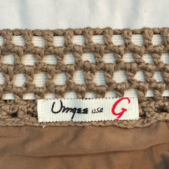 Umgee Tan Crochet Boho Fairy Skirt with Asymmetrical Hi Low Hem - Picture 3 of 5